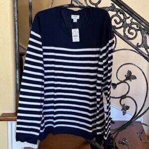 * J. Crew Cotton Navy/White Stripe Sweater * NEW - Ladies' XL